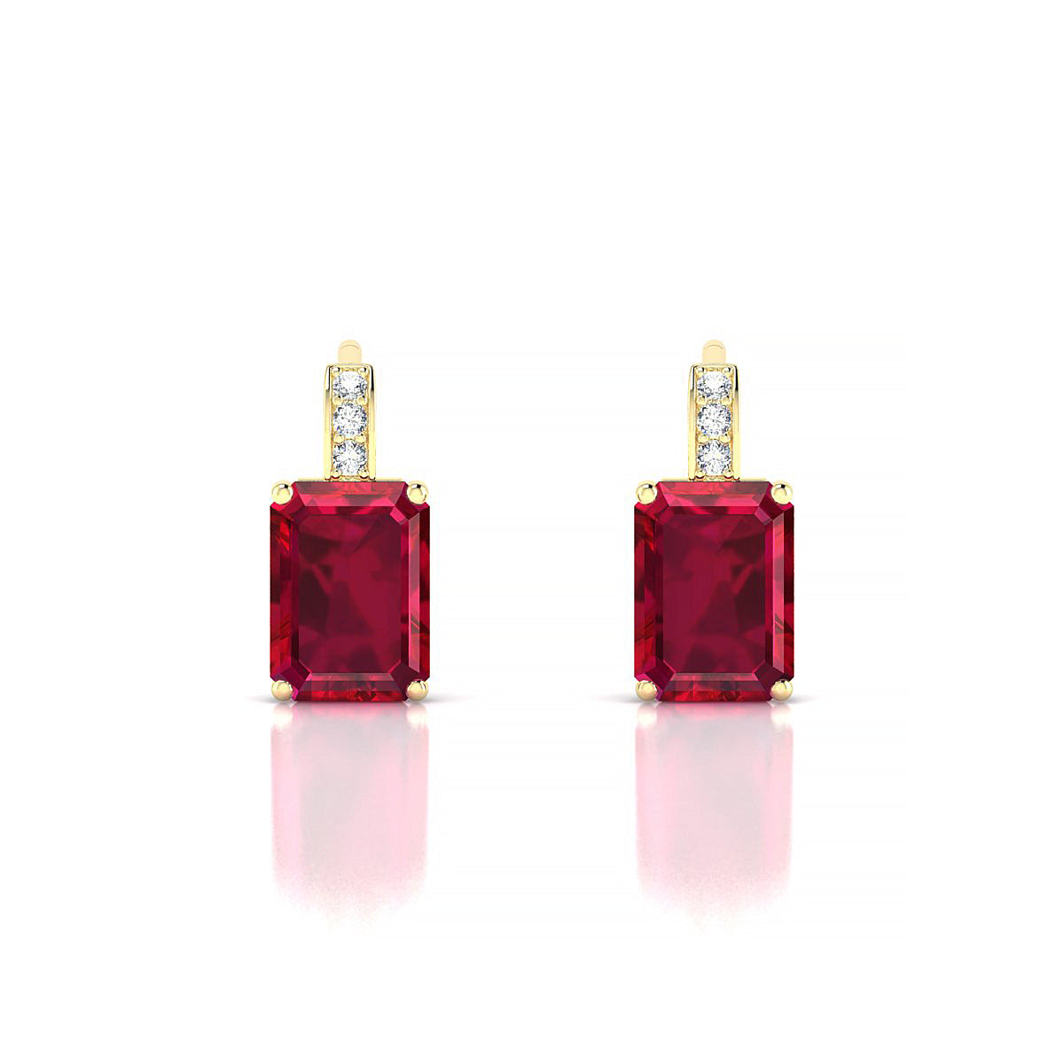Exquisite | 18k Yellow Gold 7 x 5 mm Emerald Ruby Earrings