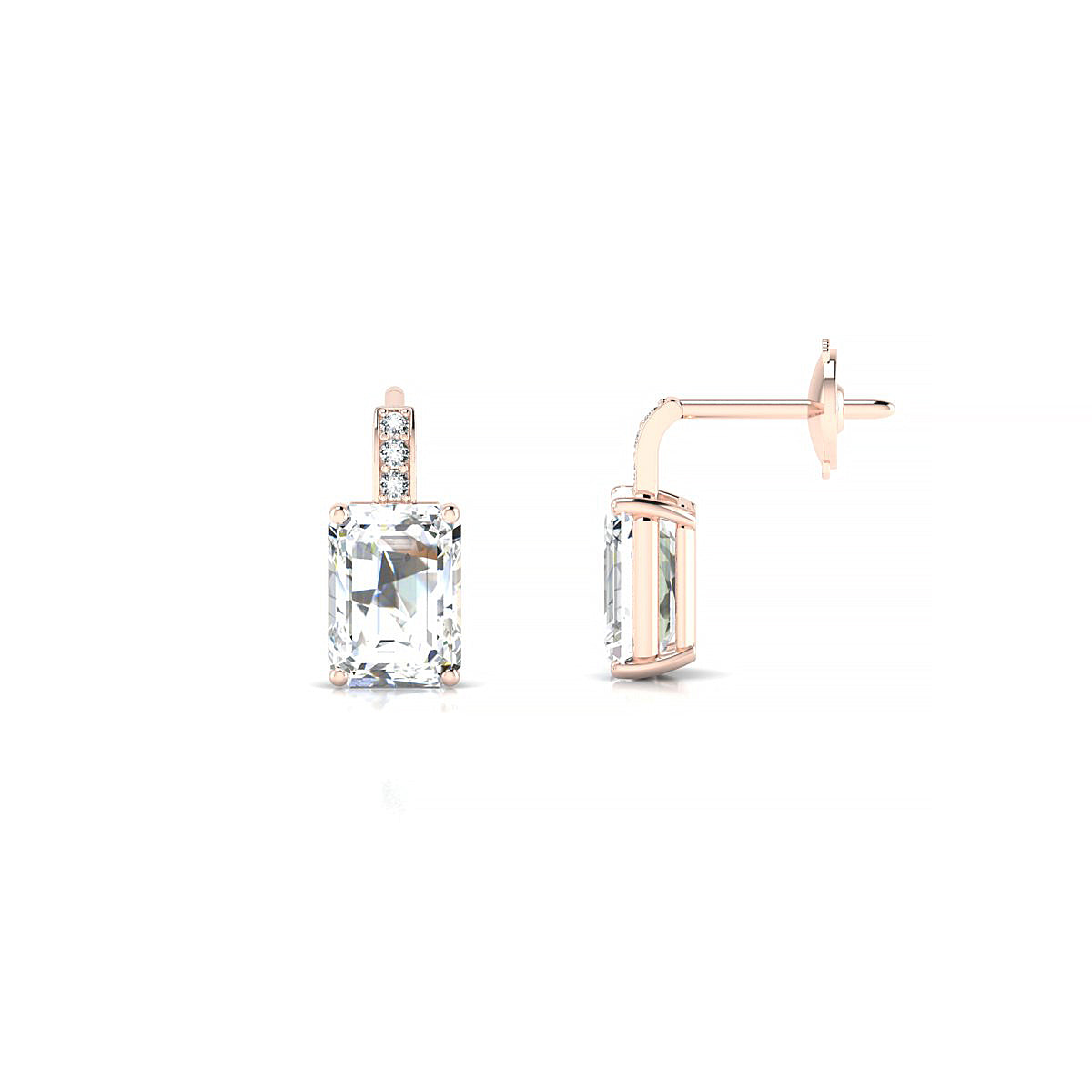 Exquisite | 18k Rose Gold 7 x 5 mm Emerald Diamond Earrings