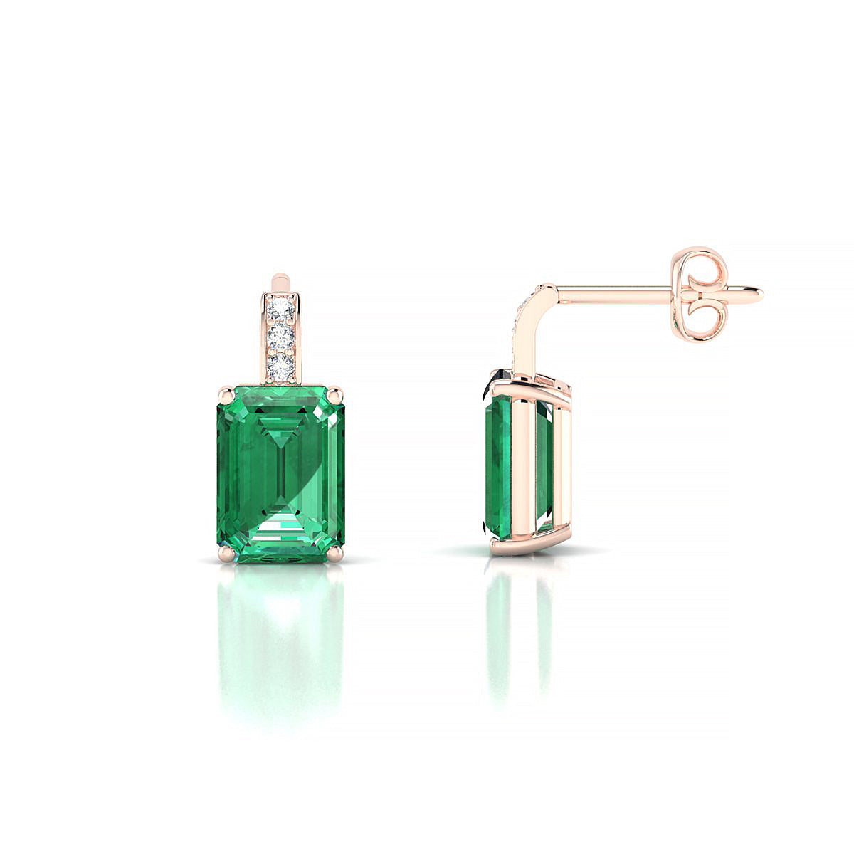 Exquisite | 18k Rose Gold 7 x 5 mm Emerald Emerald Earrings