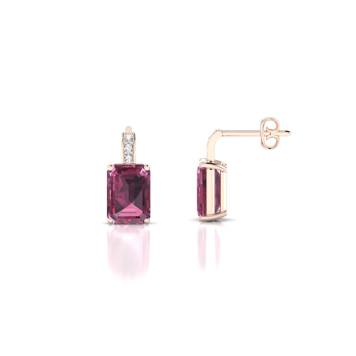 Exquisite | 18k Rose Gold 7 x 5 mm Emerald Rhodolite Earrings