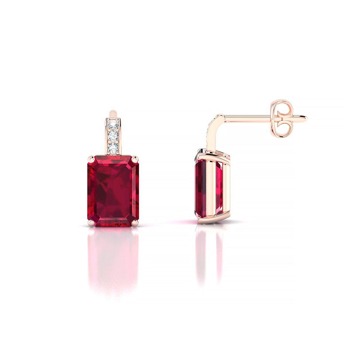 Exquisite | 18k Rose Gold 7 x 5 mm Emerald Ruby Earrings
