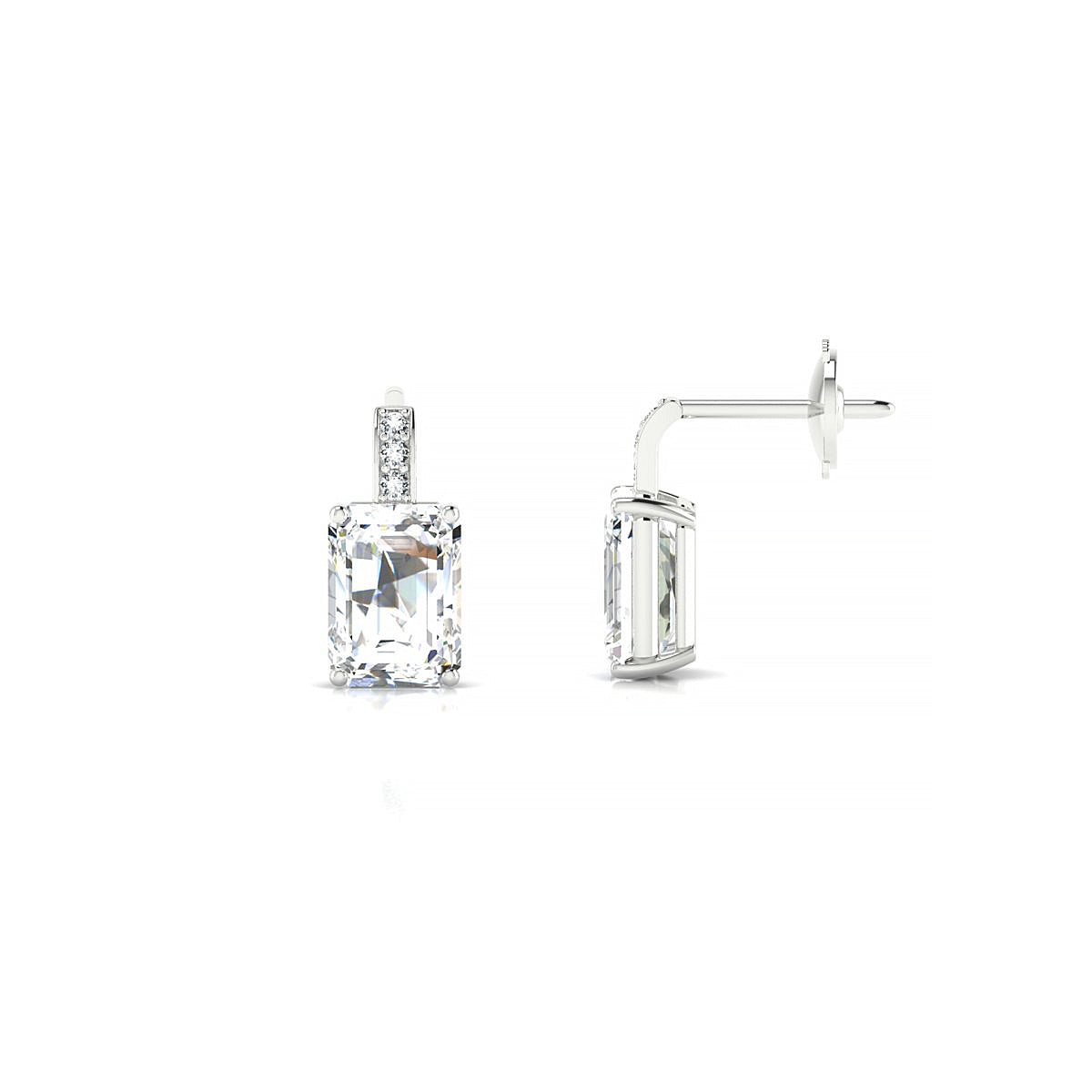 Exquisite | 18k White Gold 7 x 5 mm Emerald Diamond Earrings
