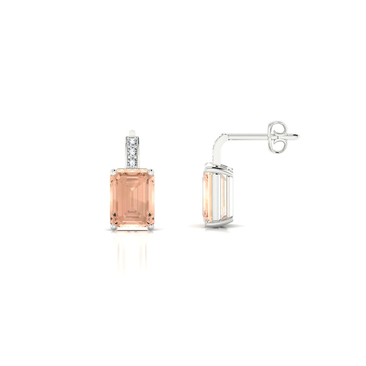 Exquisite | 18k White Gold 7 x 5 mm Emerald Morganite Earrings