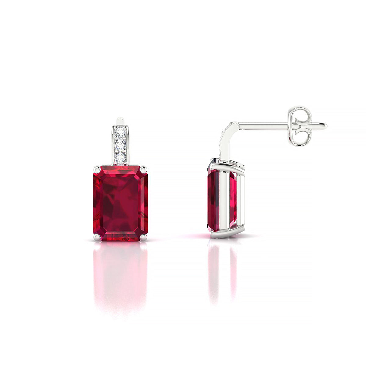 Exquisite | 18k White Gold 7 x 5 mm Emerald Ruby Earrings