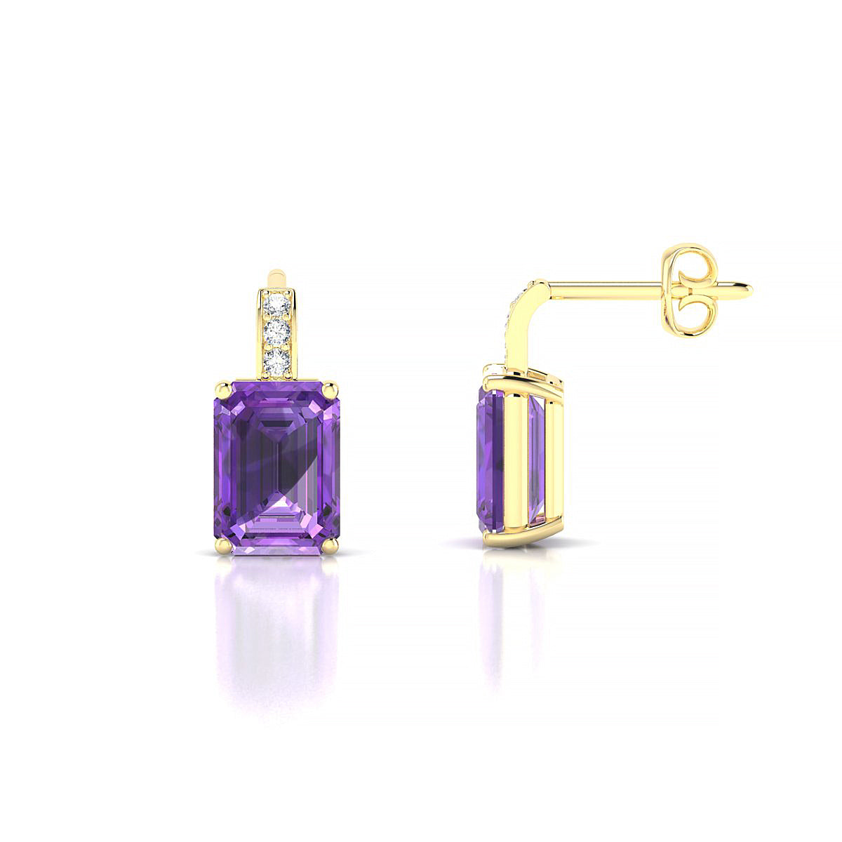 Exquisite | 18k Yellow Gold 7 x 5 mm Emerald Amethyst Earrings