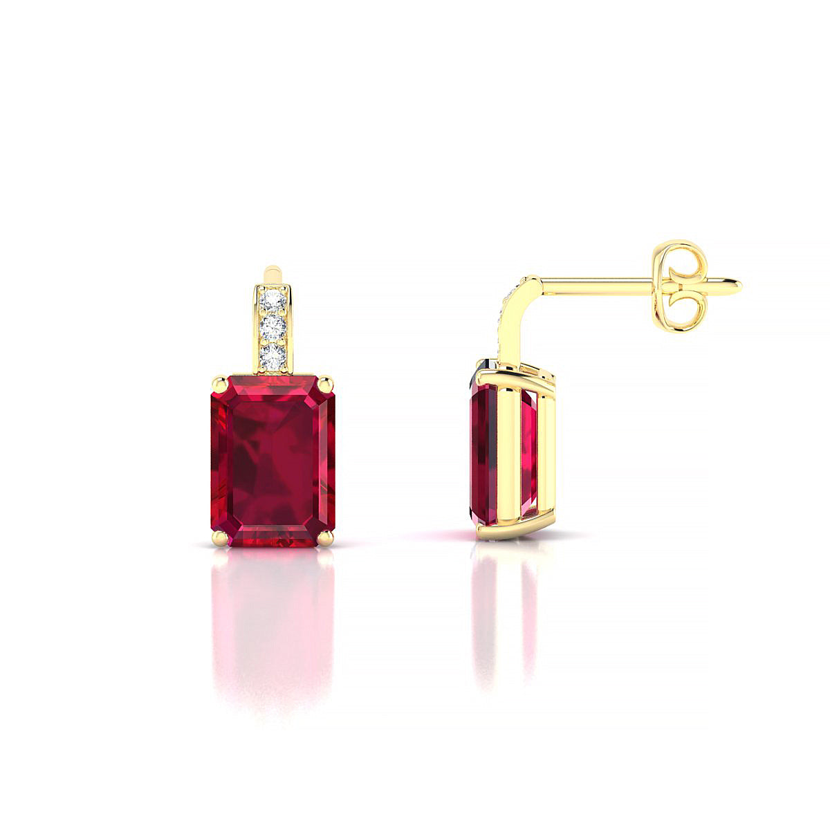 Exquisite | 18k Yellow Gold 7 x 5 mm Emerald Ruby Earrings