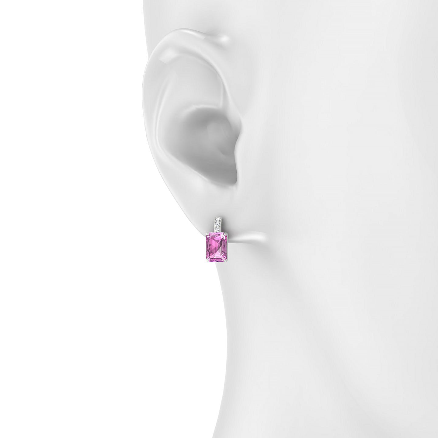 Exquisite | 18k White Gold 7 x 5 mm Emerald Pink Sapphire Earrings