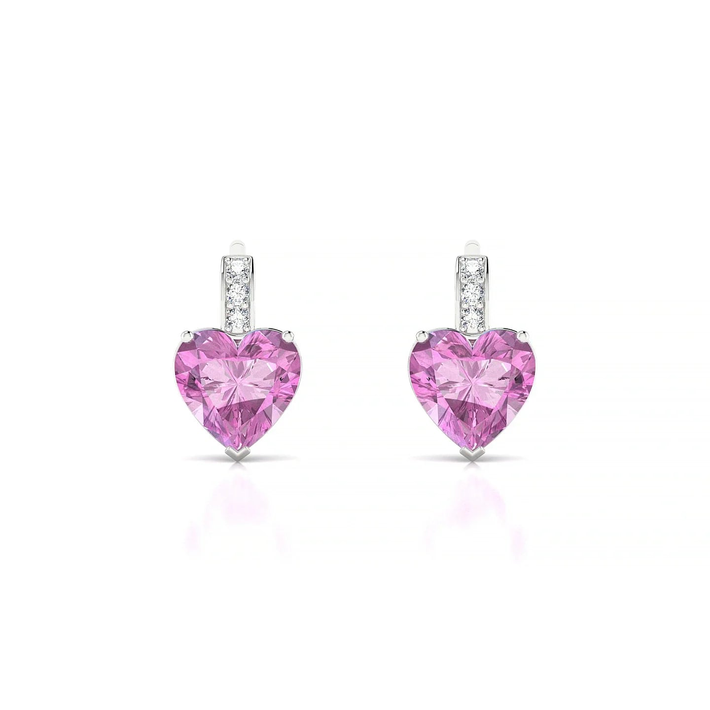 Exquisite | 18k White Gold 5.5 mm Heart Pink Sapphire Earrings