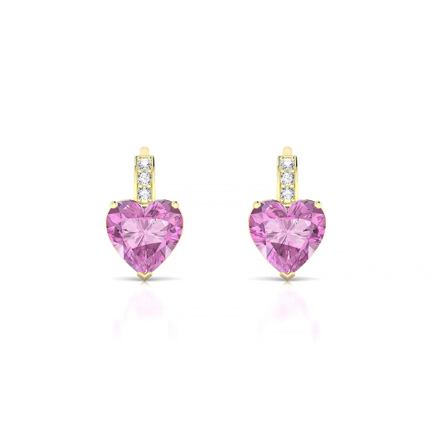 Exquisite | 18k Yellow Gold 5.5 mm Heart Pink Sapphire Earrings