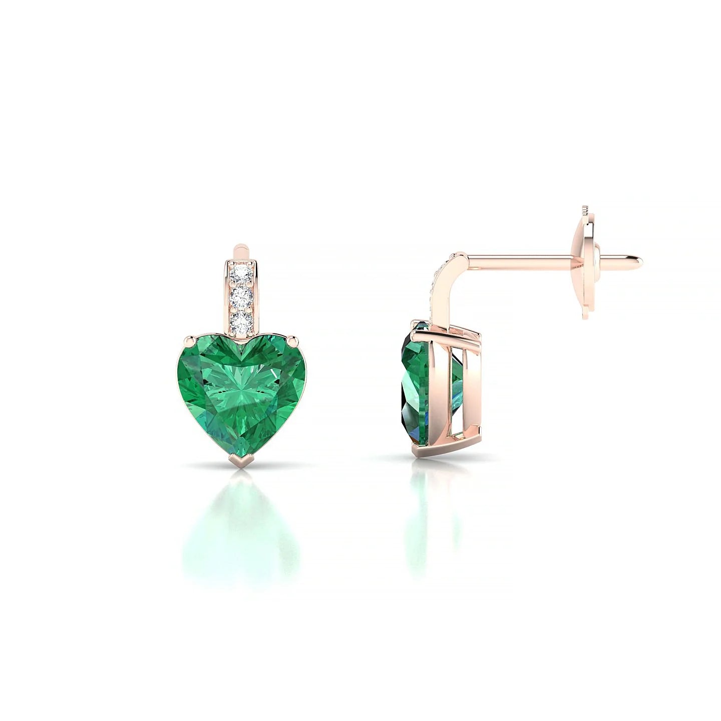 Exquisite | 18k Rose Gold 5.5 mm Heart Emerald Earrings
