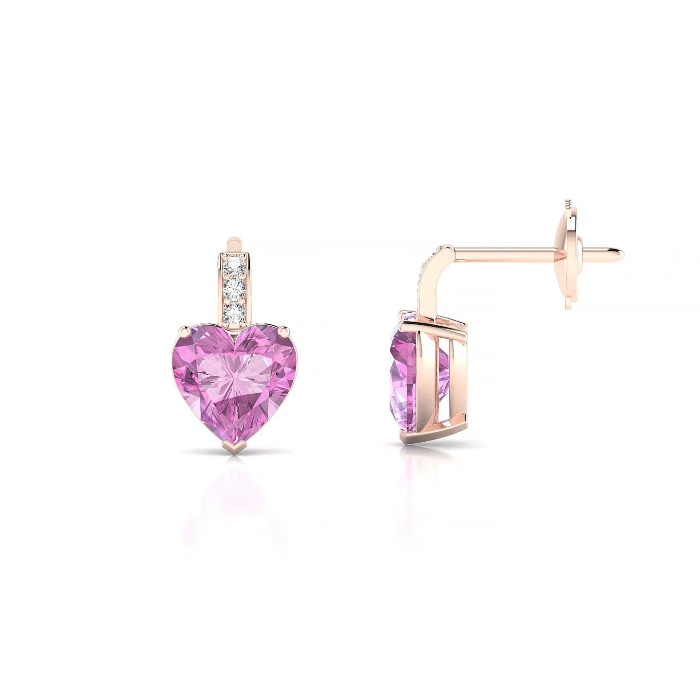 Exquisite | 18k Rose Gold 5.5 mm Heart Pink Sapphire Earrings