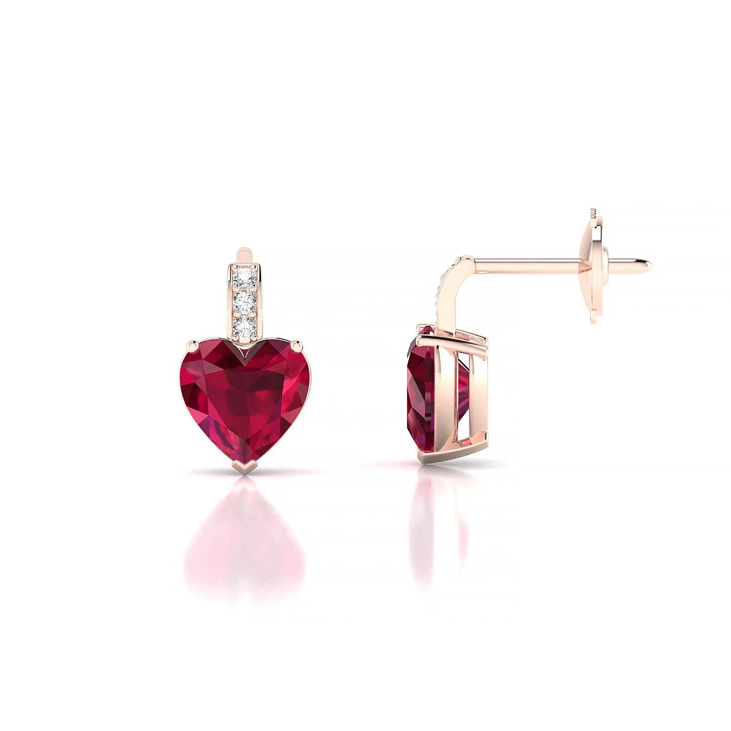 Exquisite | 18k Rose Gold 5.5 mm Heart Ruby Earrings