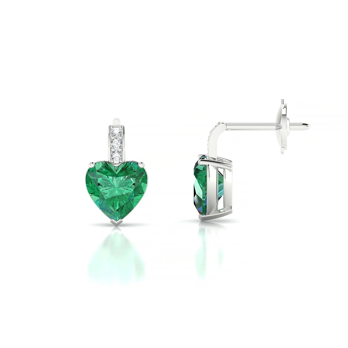 Exquisite | 18k White Gold 5.5 mm Heart Emerald Earrings