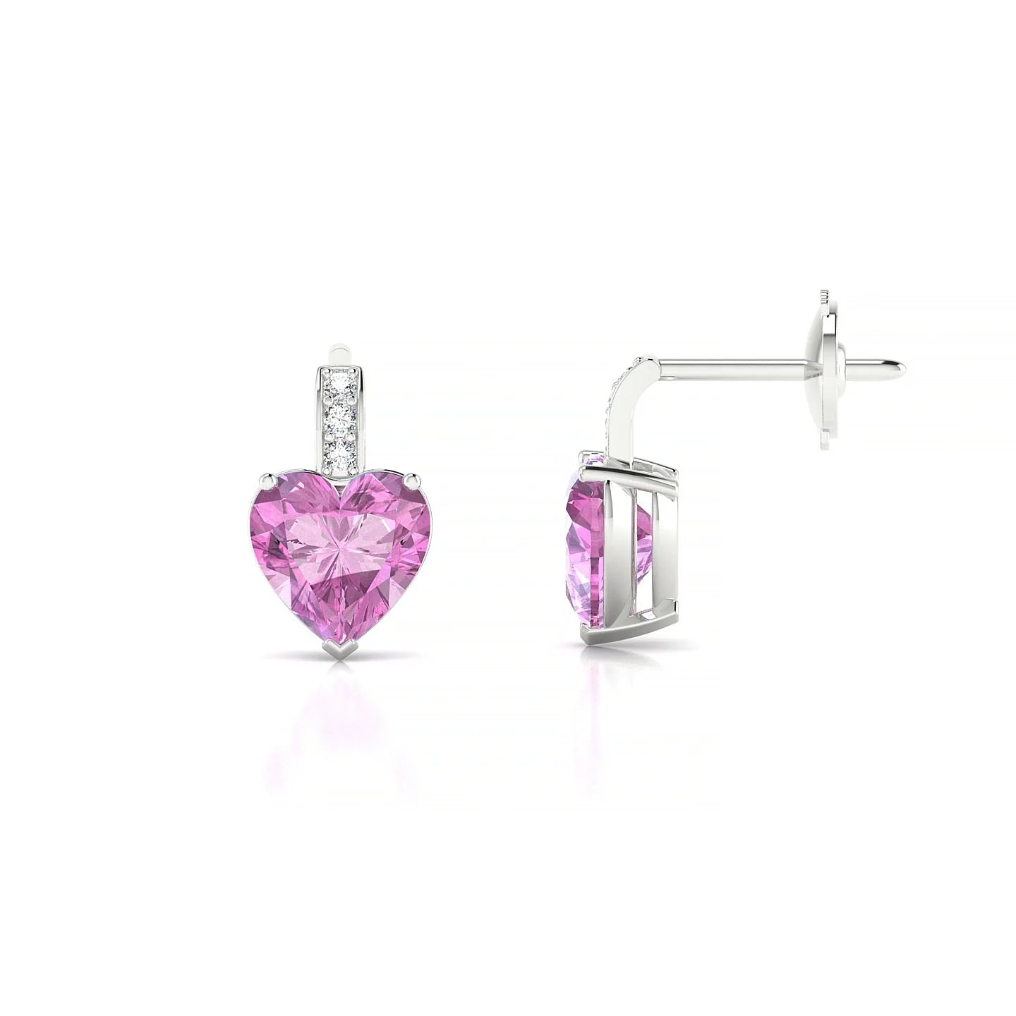 Exquisite | 18k White Gold 5.5 mm Heart Pink Sapphire Earrings