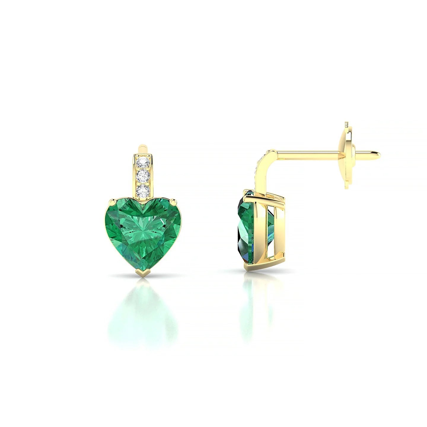 Exquisite | 18k Yellow Gold 5.5 mm Heart Emerald Earrings