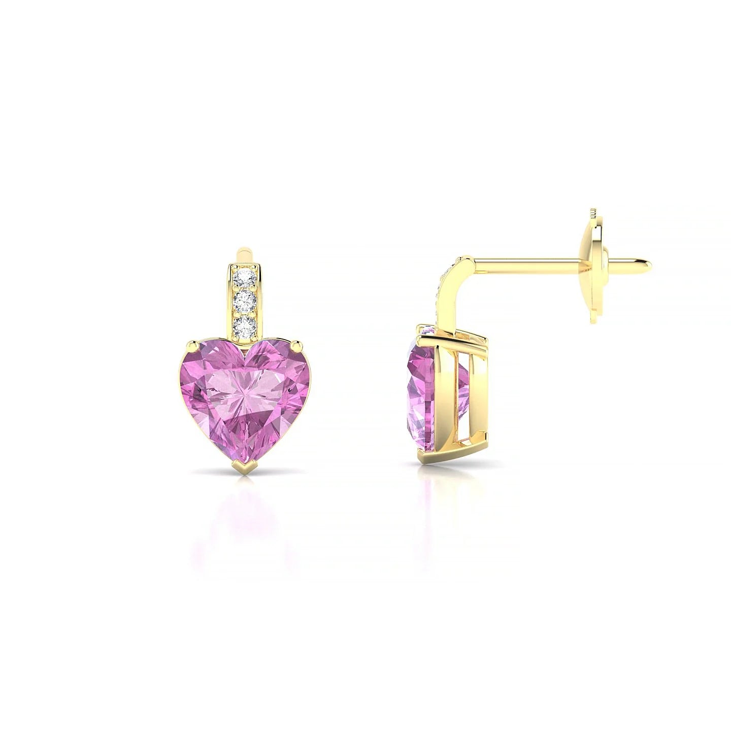 Exquisite | 18k Yellow Gold 5.5 mm Heart Pink Sapphire Earrings