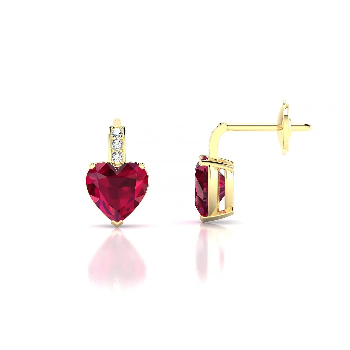 Exquisite | 18k Yellow Gold 5.5 mm Heart Ruby Earrings