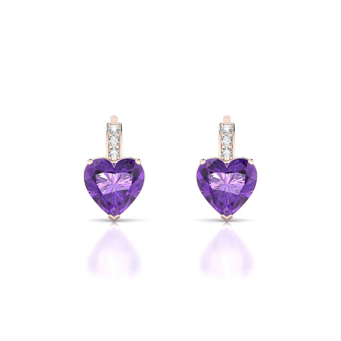 Exquisite | 18k Rose Gold 6 mm Heart Amethyst Earrings
