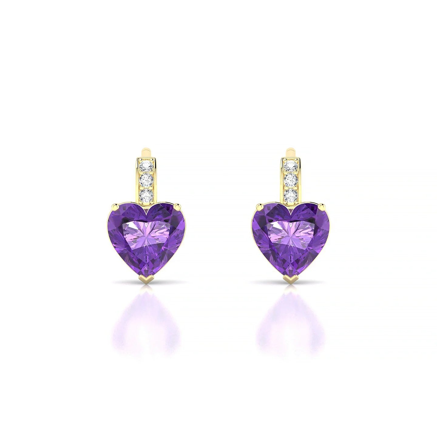 Exquisite | 18k Yellow Gold 6 mm Heart Amethyst Earrings