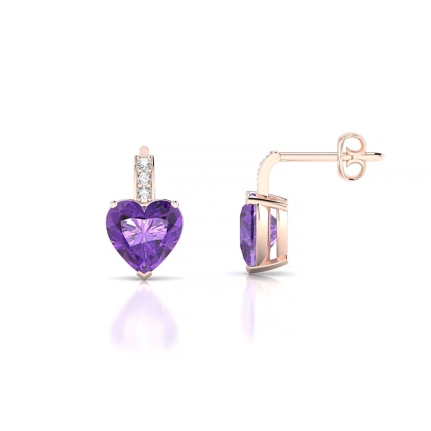 Exquisite | 18k Rose Gold 6 mm Heart Amethyst Earrings