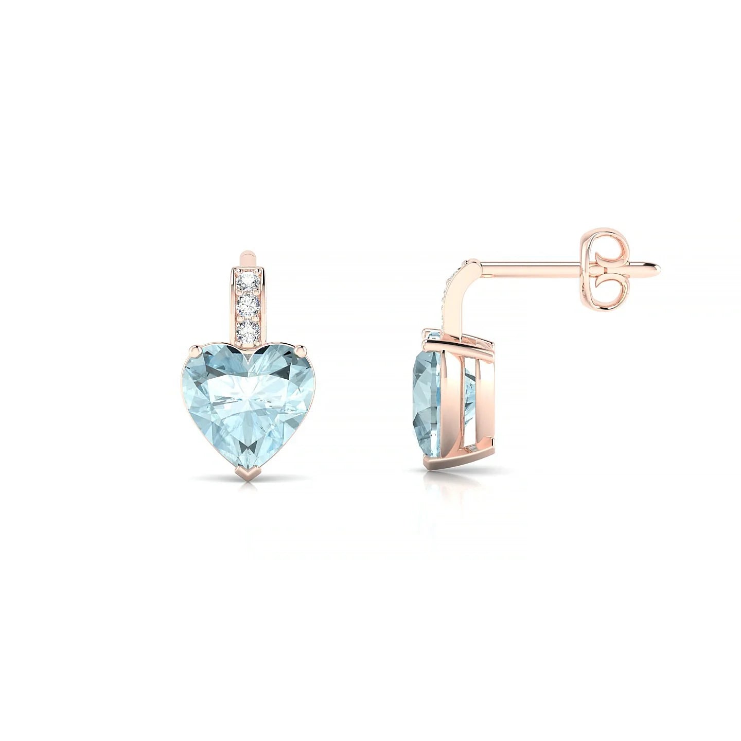 Exquisite | 18k Rose Gold 6 mm Heart Aquamarine Earrings
