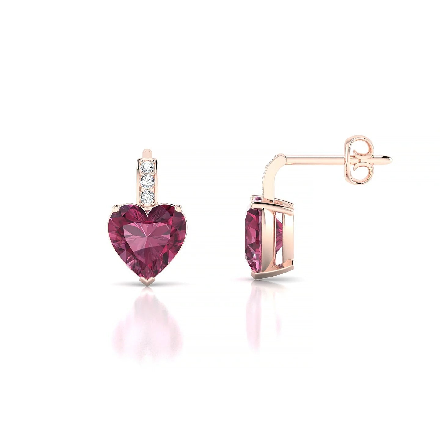 Exquisite | 18k Rose Gold 6 mm Heart Rhodolite Earrings