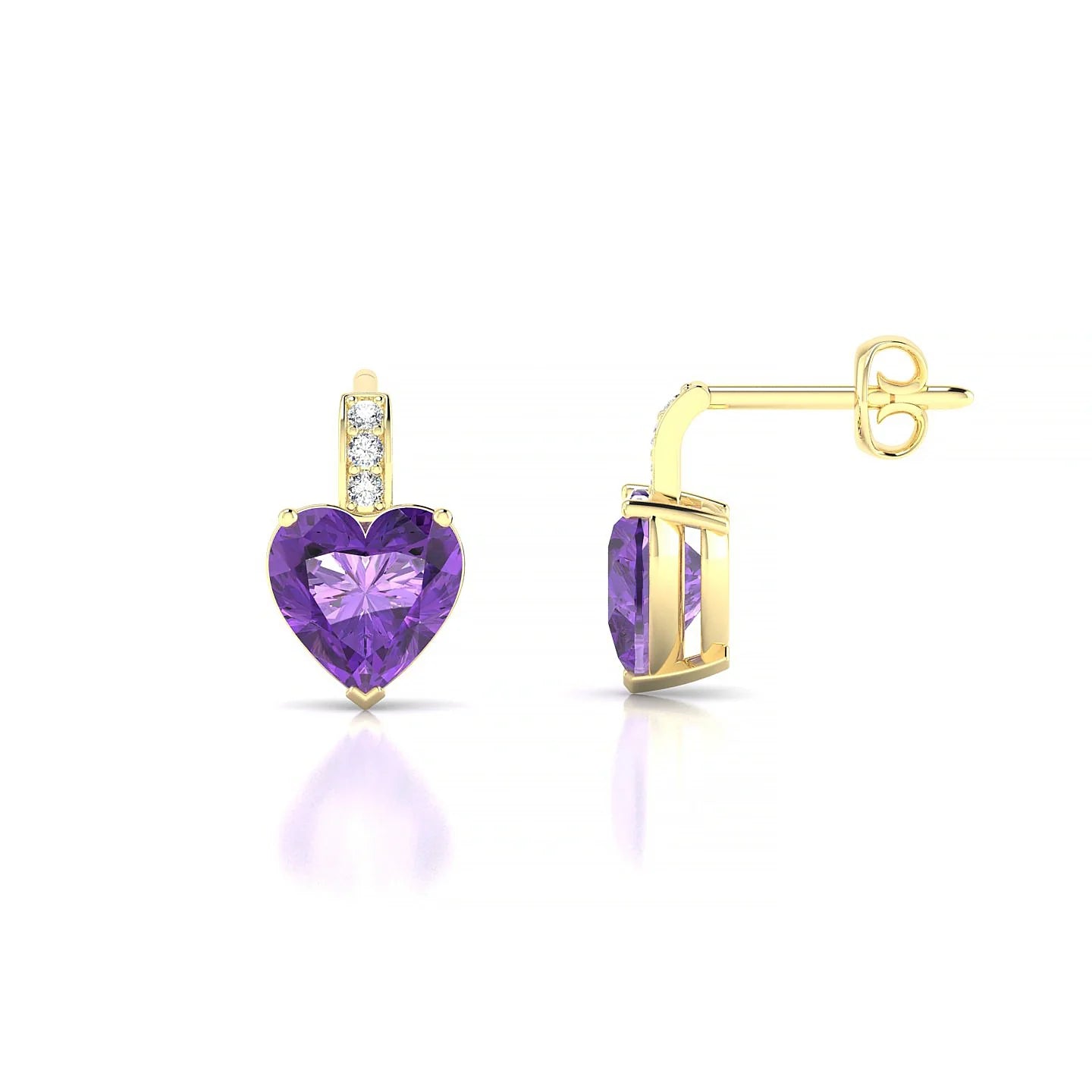 Exquisite | 18k Yellow Gold 6 mm Heart Amethyst Earrings