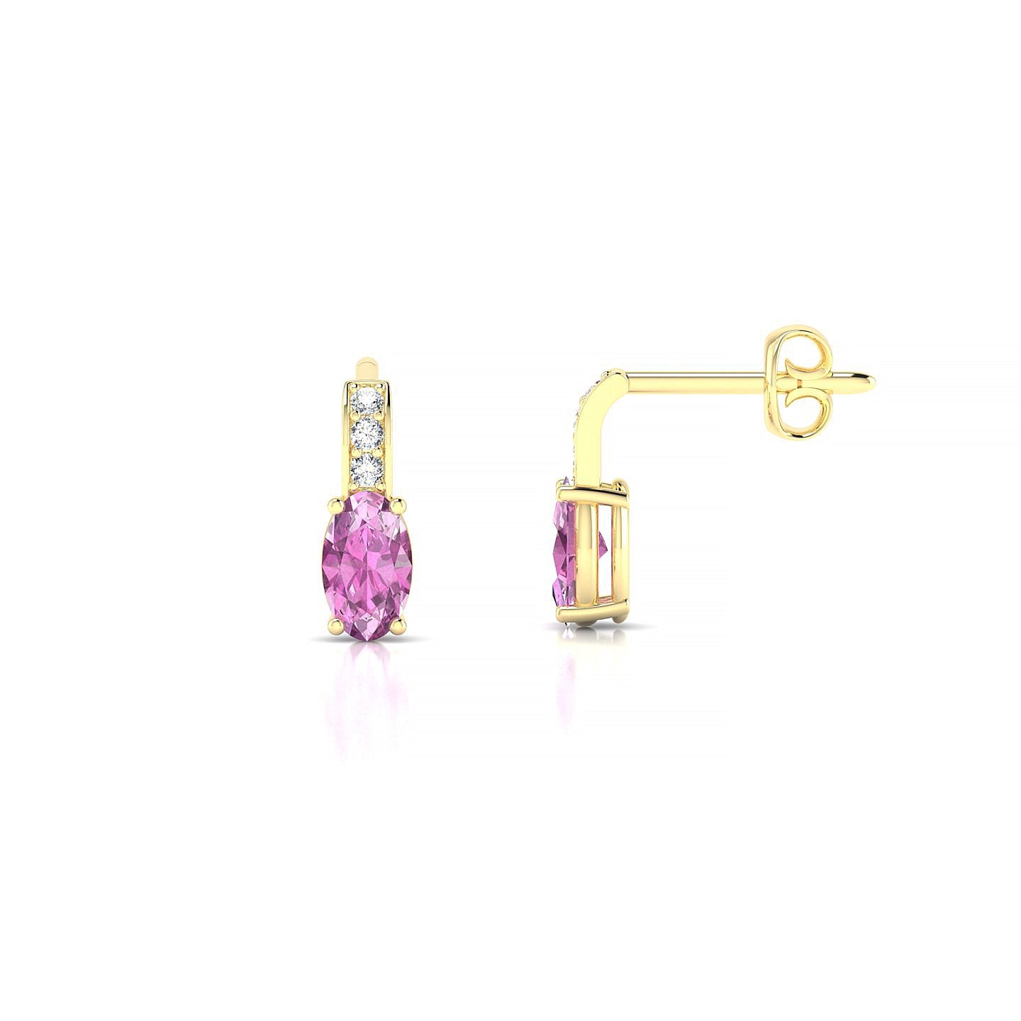 Exquisite | 18k Yellow Gold 5 x 3 mm Oval Pink Sapphire Earrings