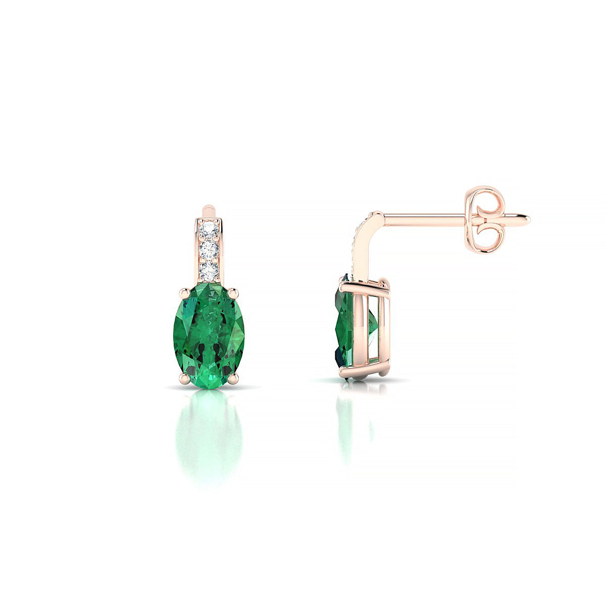 Exquisite | 18k Rose Gold 6 x 4 mm Oval Emerald Earrings