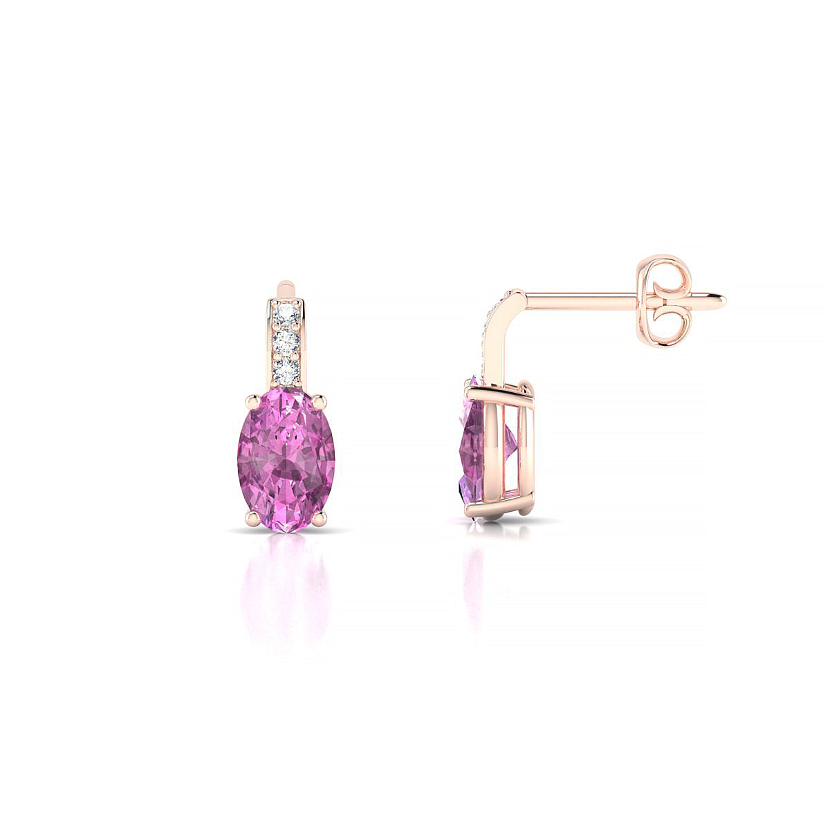 Exquisite | 18k Rose Gold 6 x 4 mm Oval Pink Sapphire Earrings