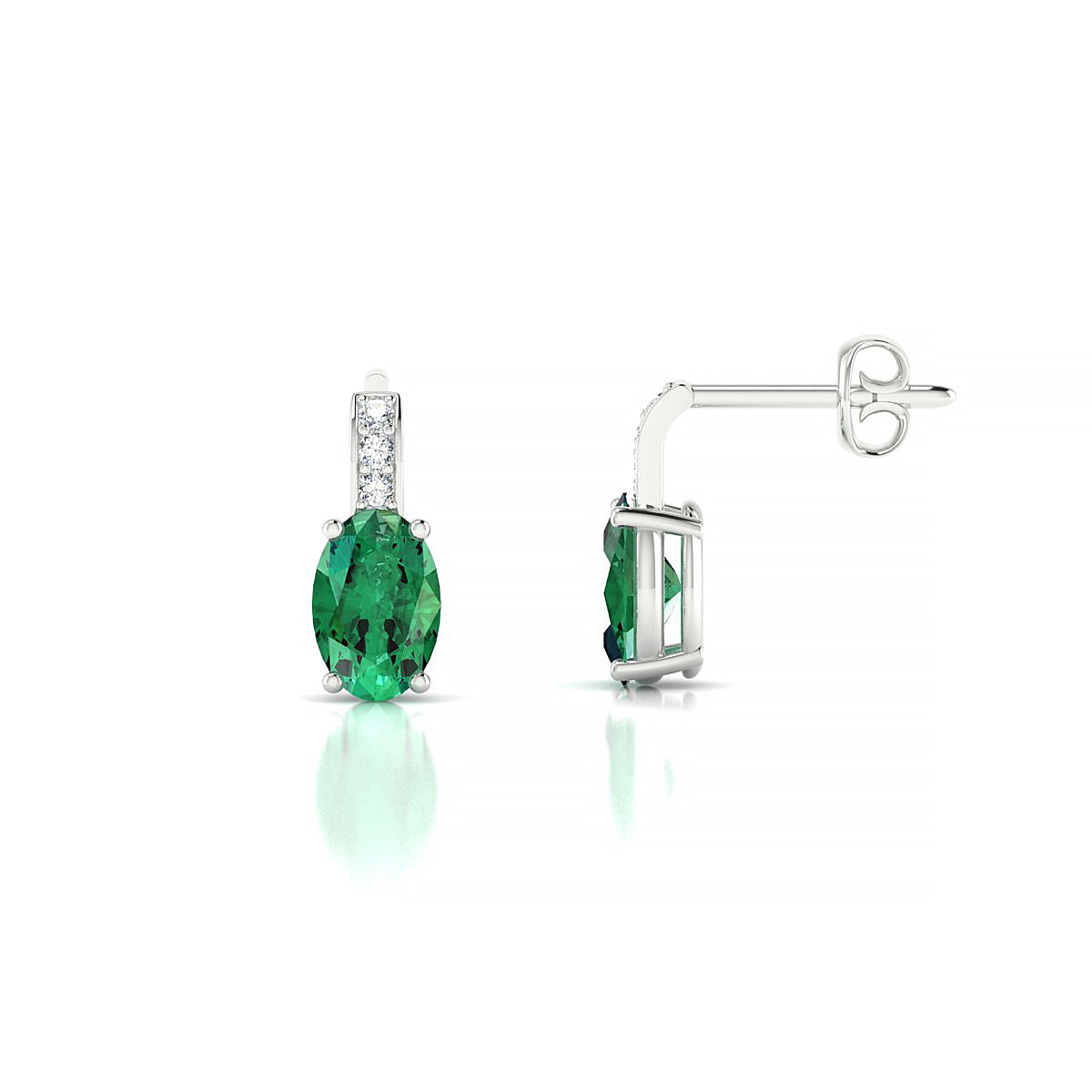 Exquisite | 18k White Gold 6 x 4 mm Oval Emerald Earrings