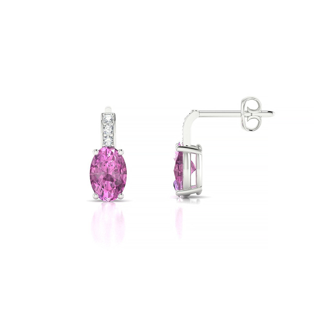 Exquisite | 18k White Gold 6 x 4 mm Oval Pink Sapphire Earrings