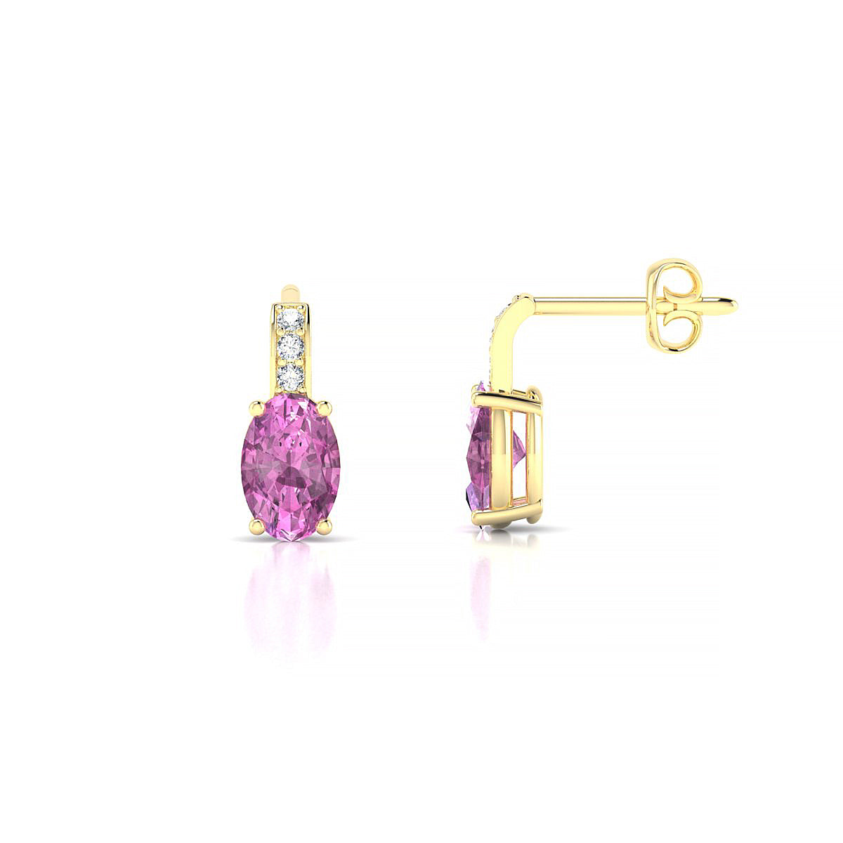 Exquisite | 18k Yellow Gold 6 x 4 mm Oval Pink Sapphire Earrings
