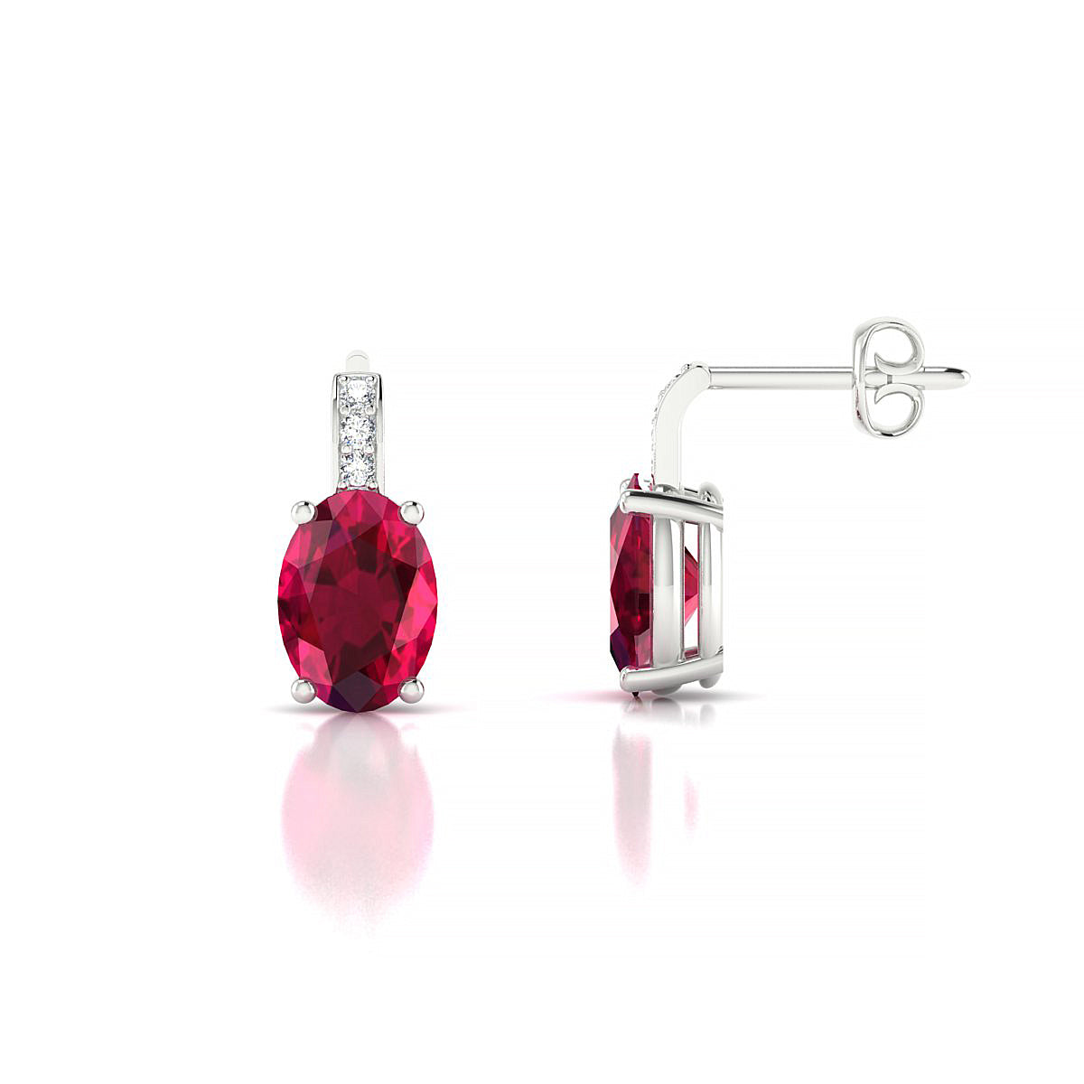 Exquisite | 18k White Gold 7 x 5 mm Oval Ruby Earrings
