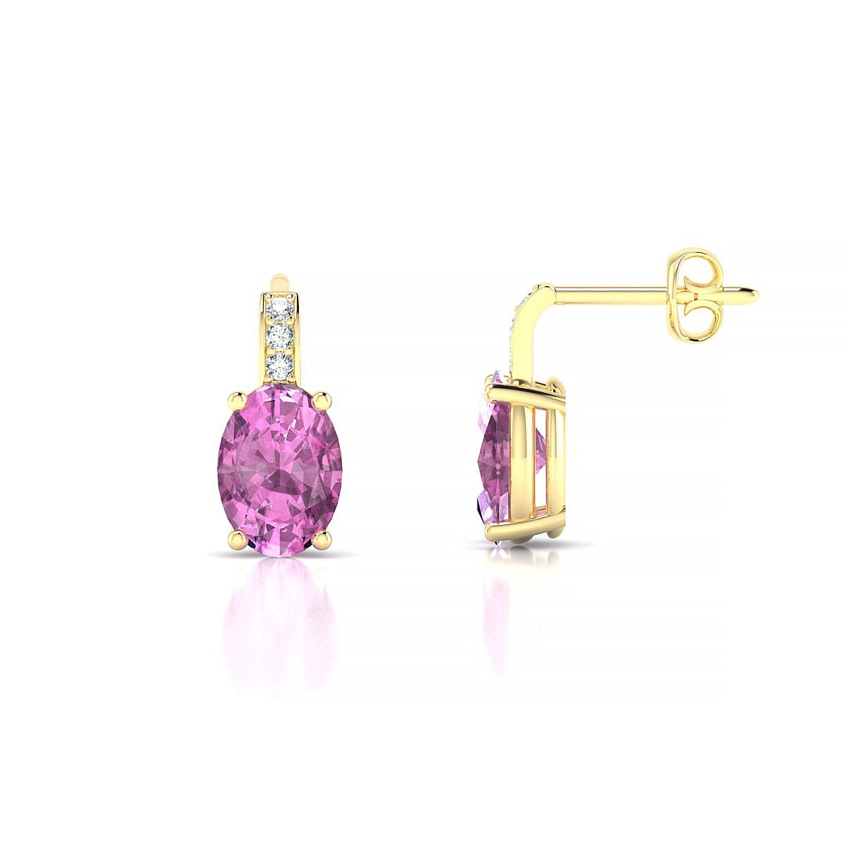 Exquisite | 18k Yellow Gold 7 x 5 mm Oval Pink Sapphire Earrings