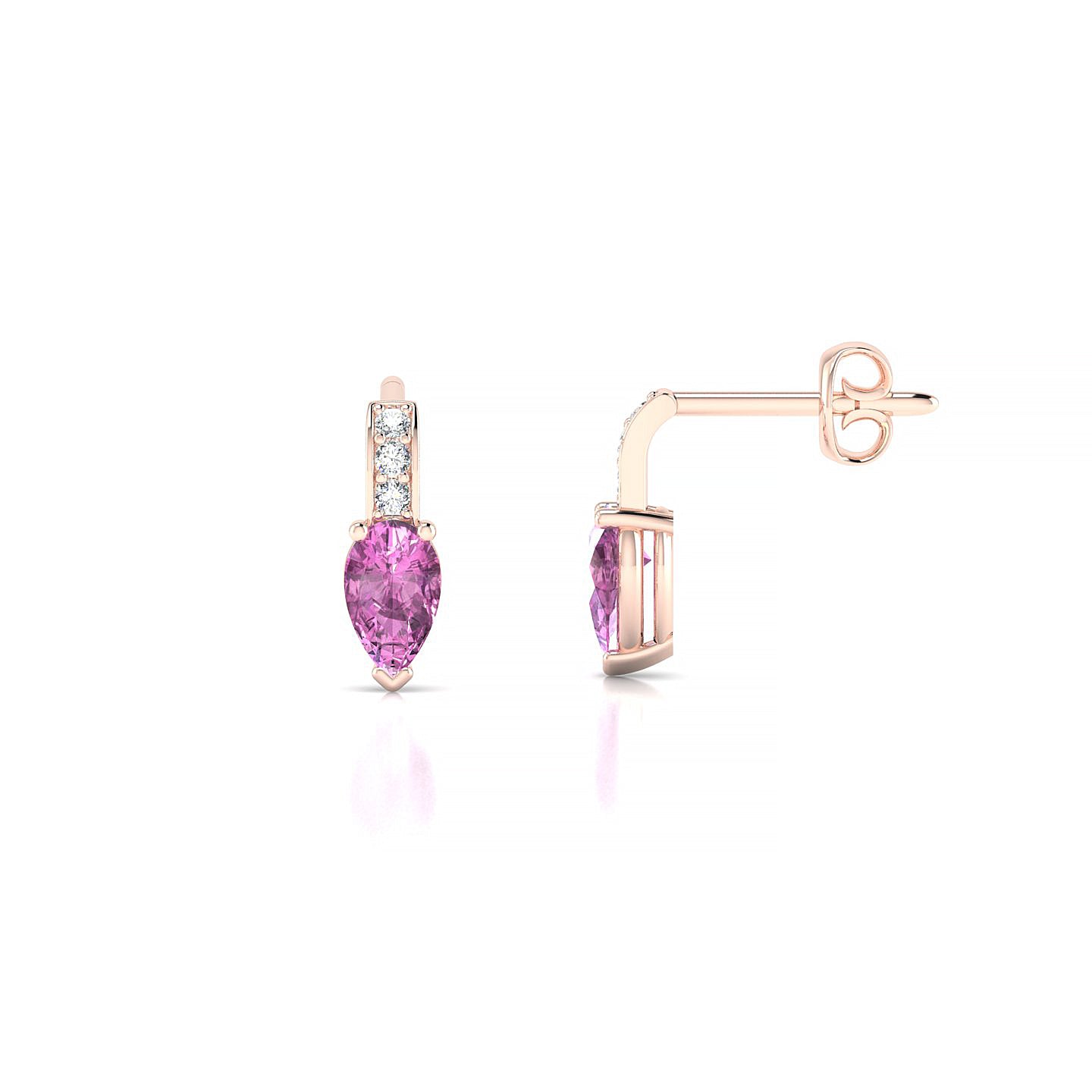 Exquisite | 18k Rose Gold 5 x 3 mm Pear Pink Sapphire Earrings