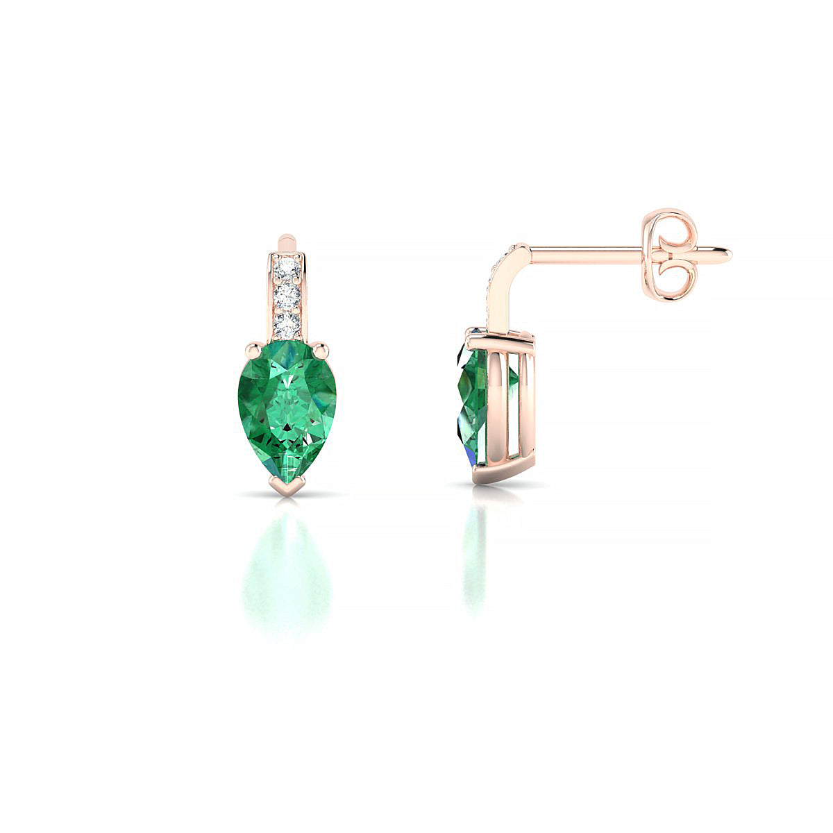 Exquisite | 18k Rose Gold 6 x 4 mm Pear Emerald Earrings