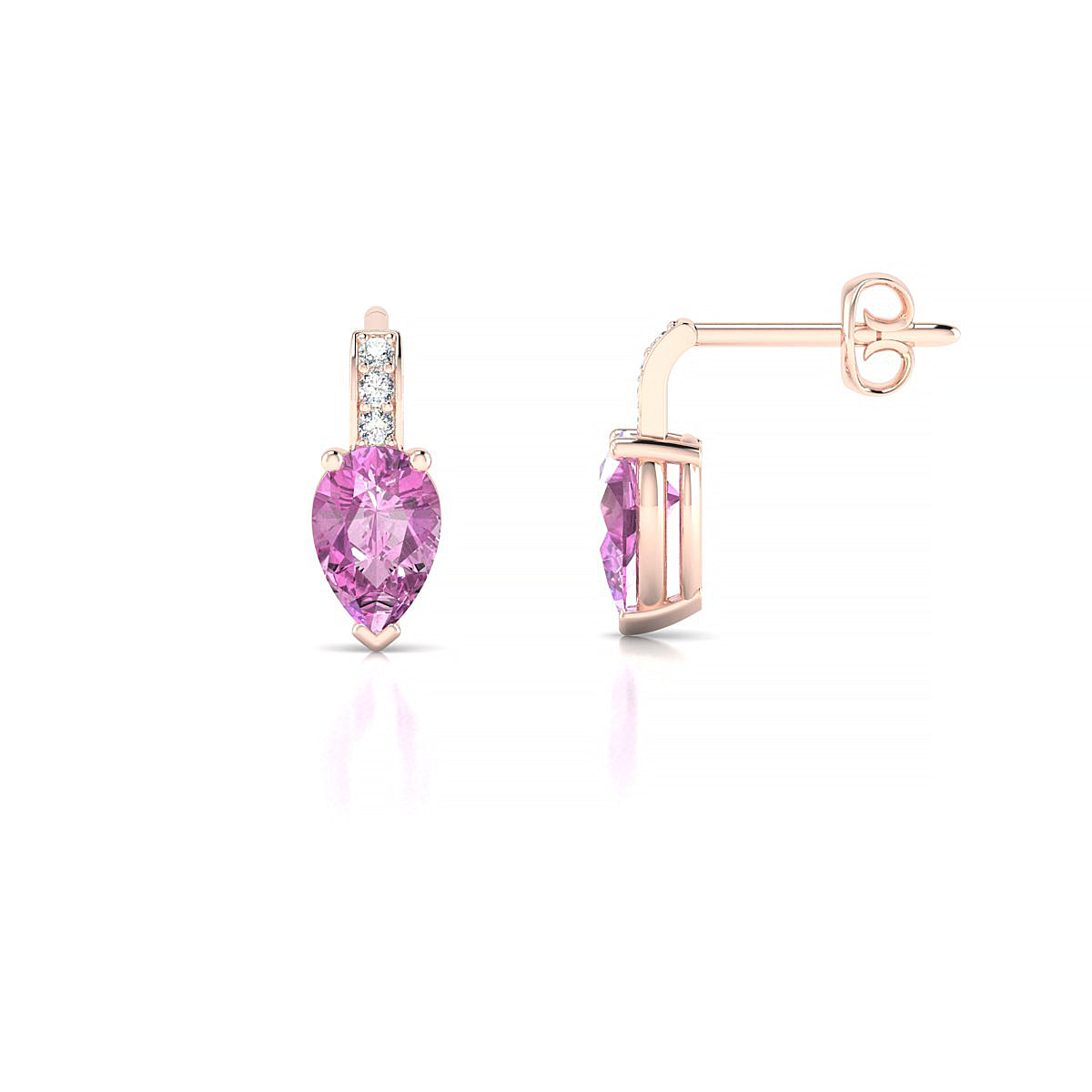 Exquisite | 18k Rose Gold 6 x 4 mm Pear Pink Sapphire Earrings