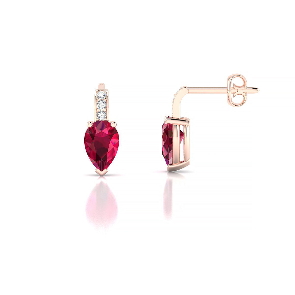 Exquisite | 18k Rose Gold 6 x 4 mm Pear Ruby Earrings