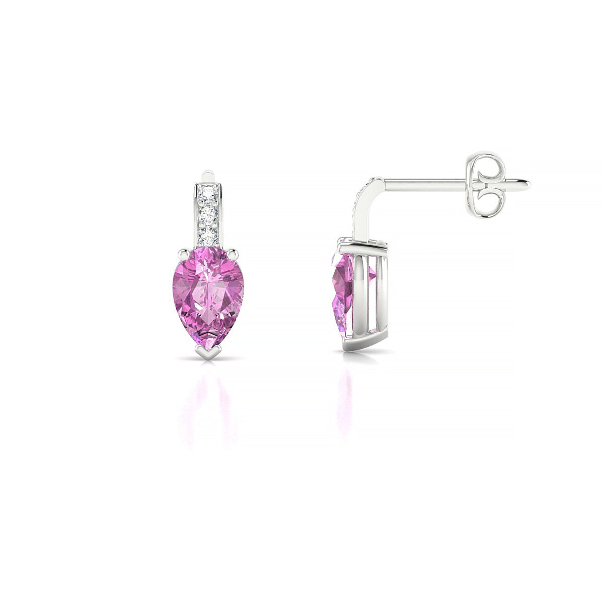 Exquisite | 18k White Gold 6 x 4 mm Pear Pink Sapphire Earrings