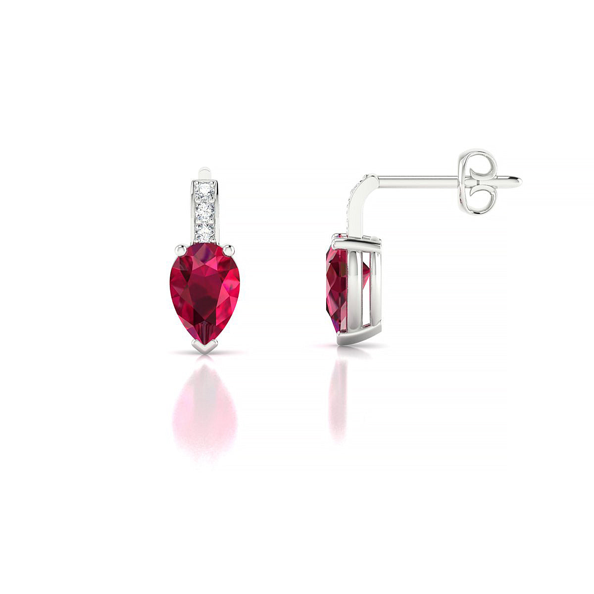 Exquisite | 18k White Gold 6 x 4 mm Pear Ruby Earrings