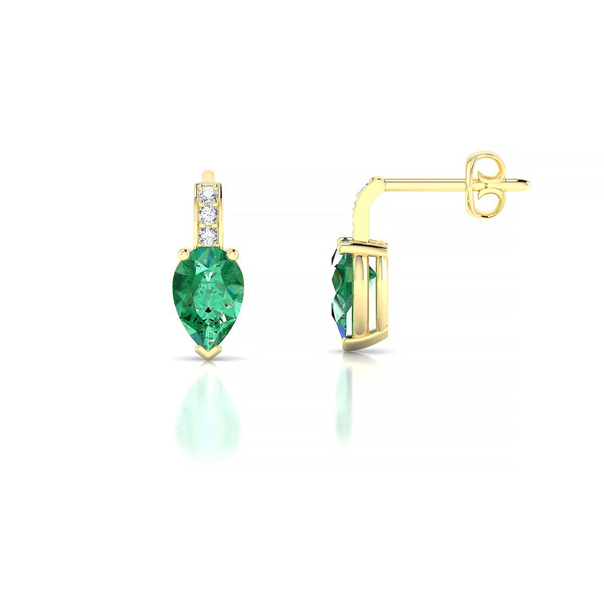 Exquisite | 18k Yellow Gold 6 x 4 mm Pear Emerald Earrings