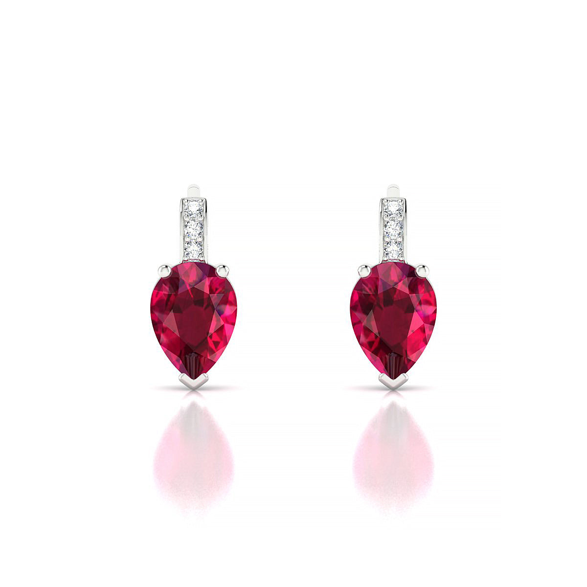 Exquisite | 18k White Gold 7 x 5 mm Pear Ruby Earrings