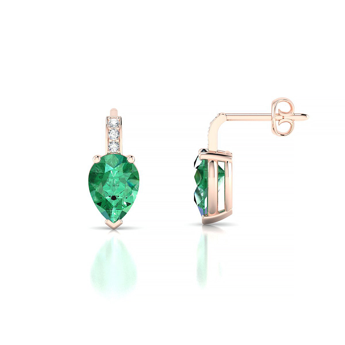Exquisite | 18k Rose Gold 7 x 5 mm Pear Emerald Earrings