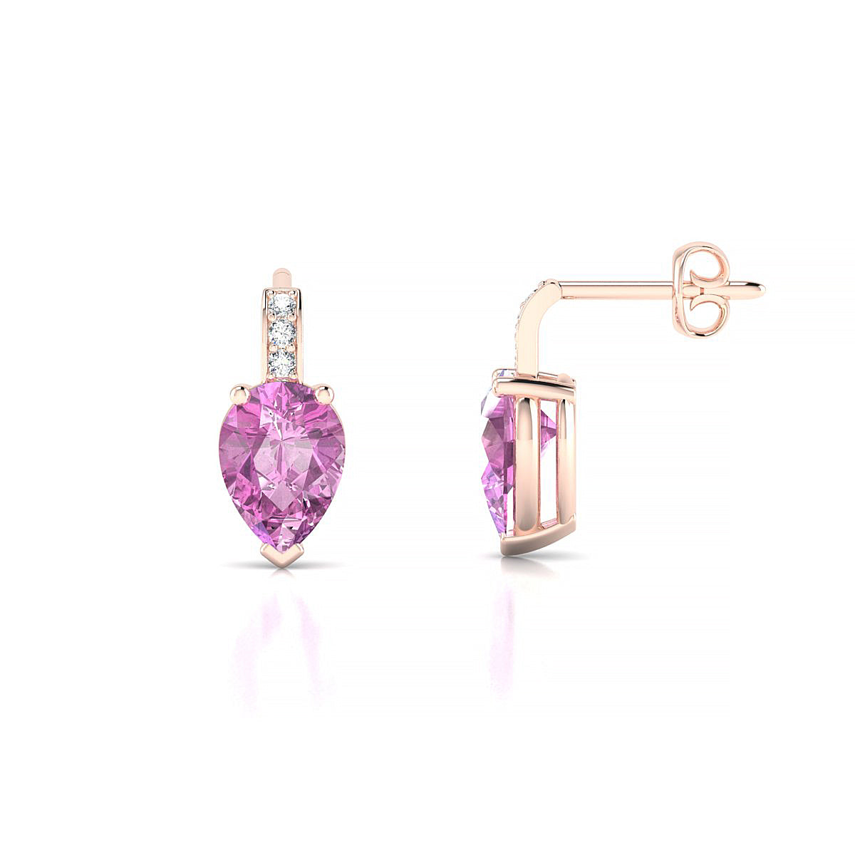 Exquisite | 18k Rose Gold 7 x 5 mm Pear Pink Sapphire Earrings