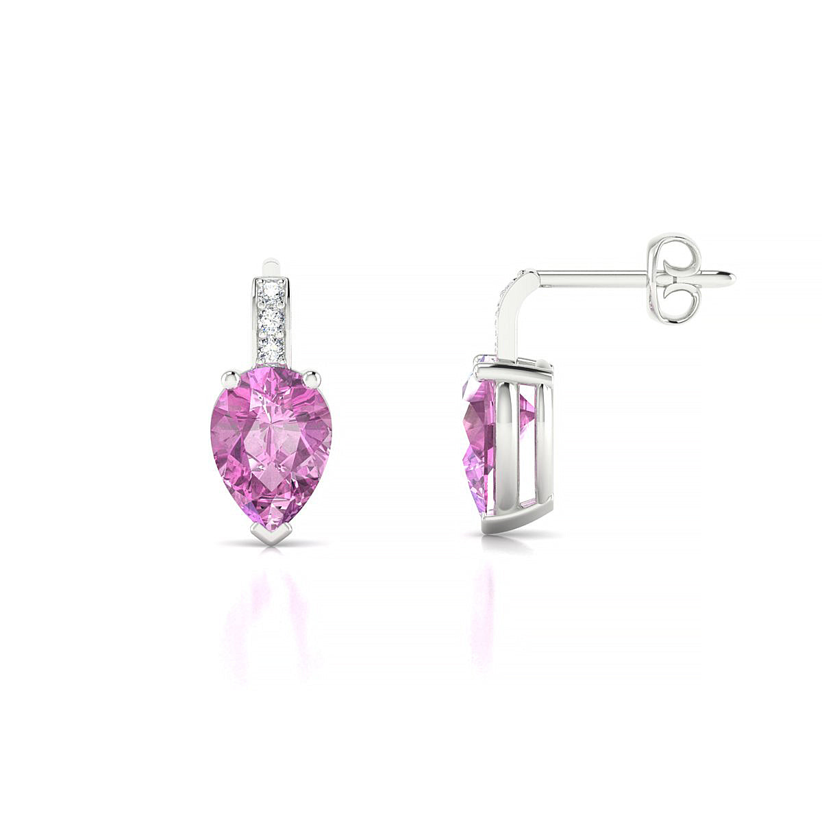 Exquisite | 18k White Gold 7 x 5 mm Pear Pink Sapphire Earrings