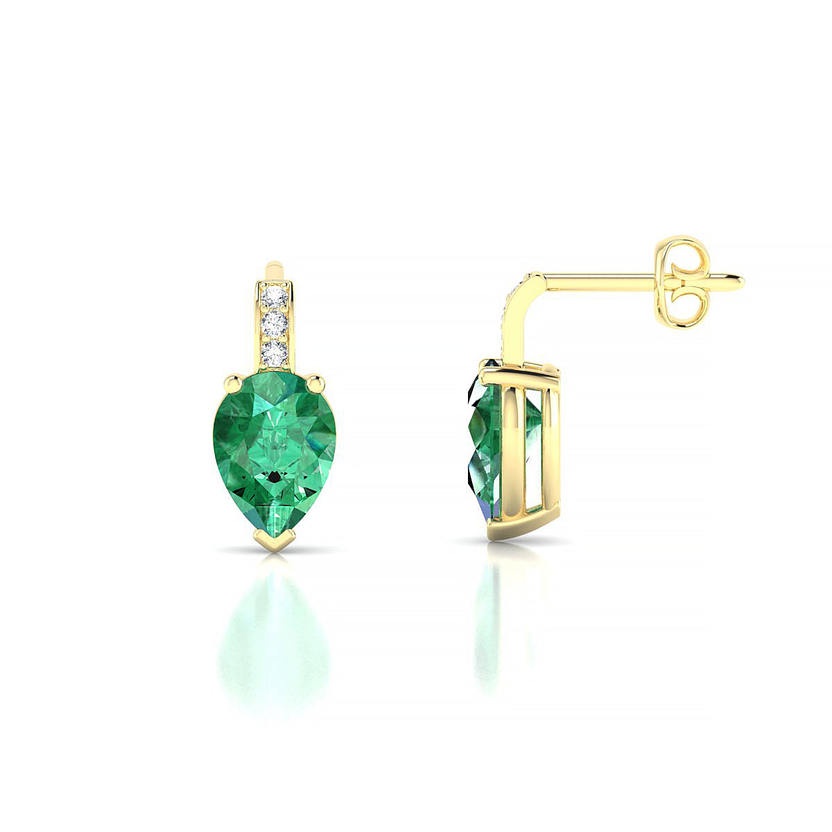Exquisite | 18k Yellow Gold 7 x 5 mm Pear Emerald Earrings