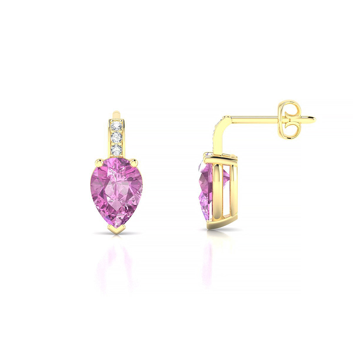 Exquisite | 18k Yellow Gold 7 x 5 mm Pear Pink Sapphire Earrings