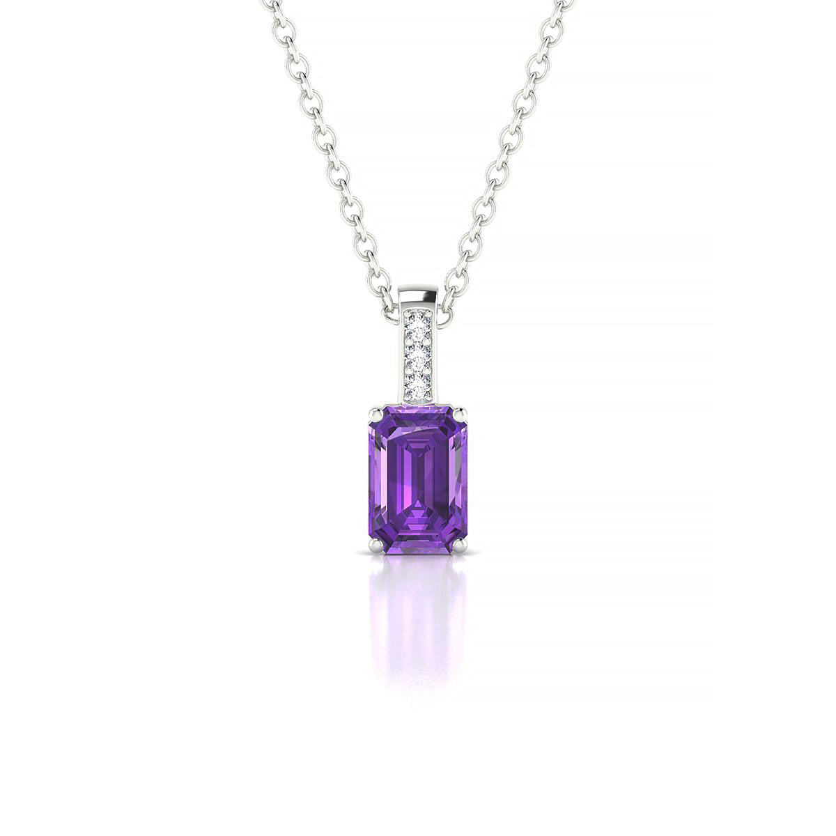 Exquisite | 18k White Gold 6 x 4 mm Emerald Amethyst Pendant