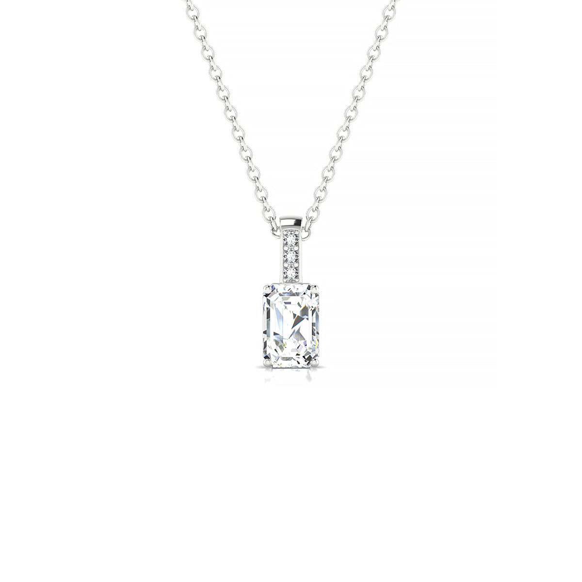 Exquisite | 18k White Gold 6 x 4 mm Emerald Diamond Pendant